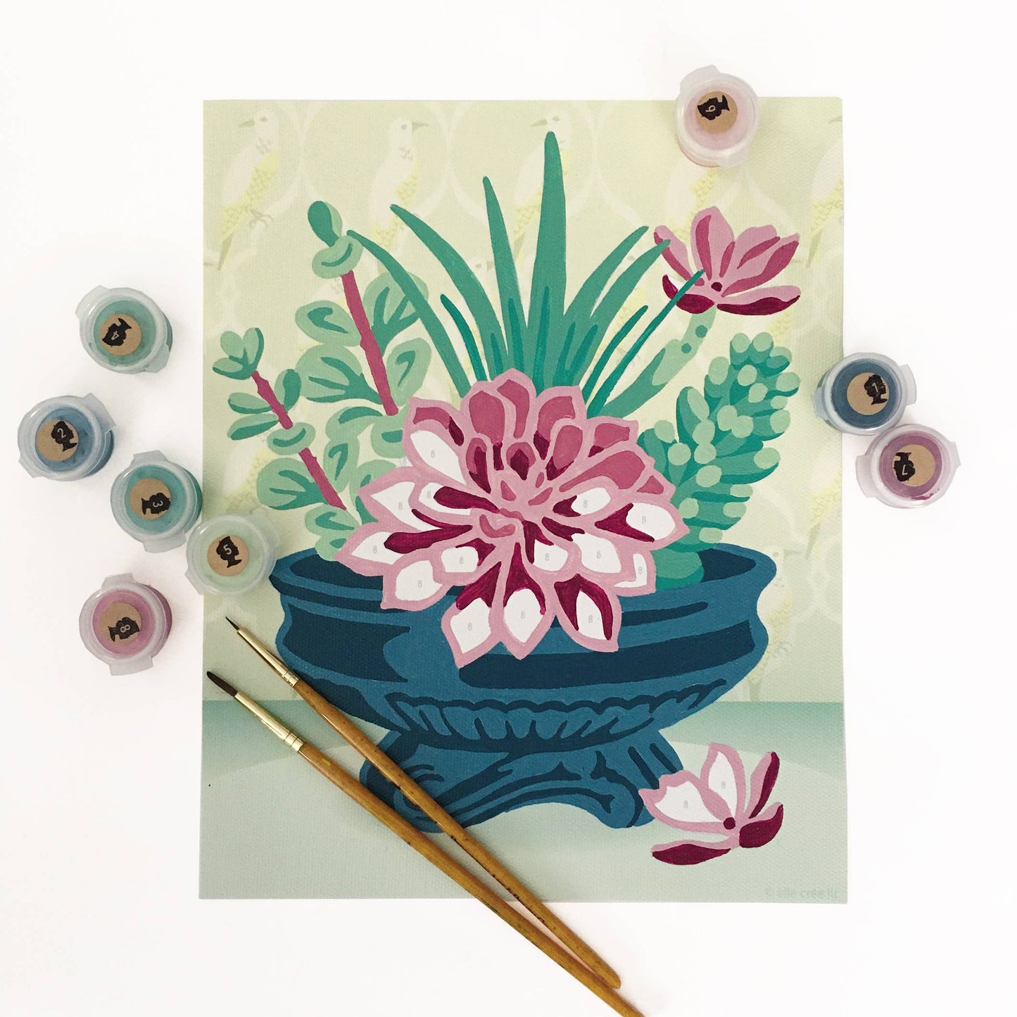 Succulents in Blue Planter Paint-by-Number Kit