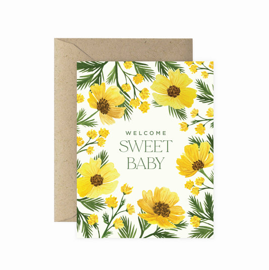 Welcome Sweet Baby Wildflower Greeting Card | Baby Shower