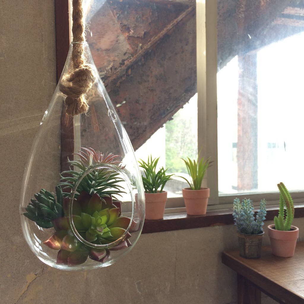 Rope Hanging Glass Drop Vase M